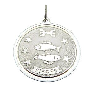 Vintage Sterling Silver Pisces Fish Zodiac Disc Charm/Pendant 1960s
